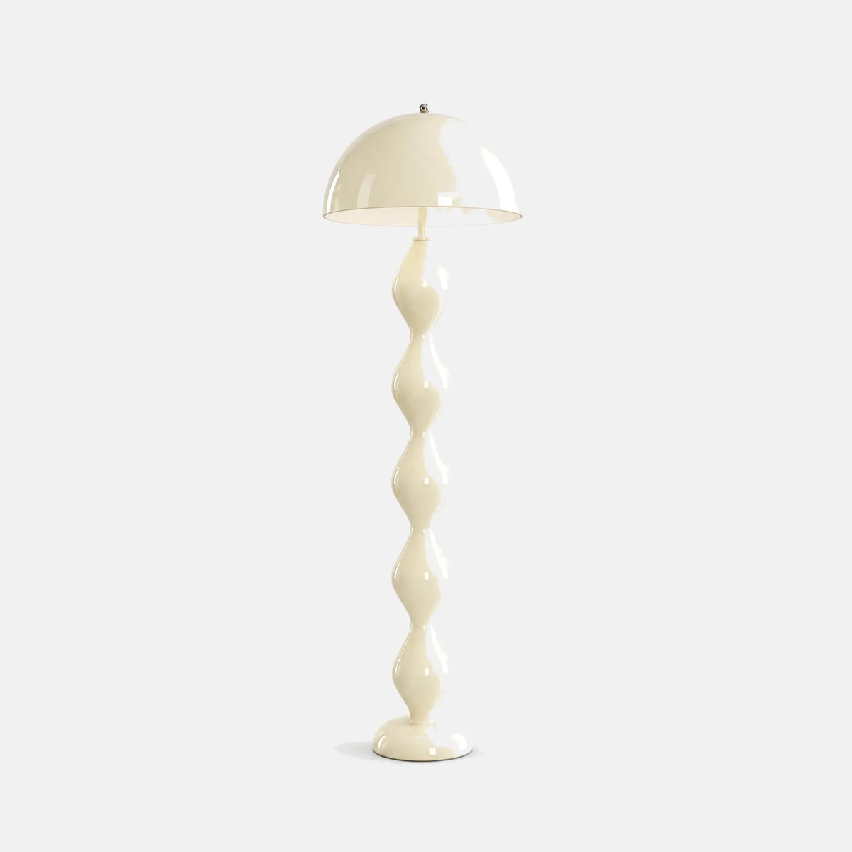 Lampadaire Laro crème laqué, pied ondulé et abat-jour dôme, photo sur fond uni
