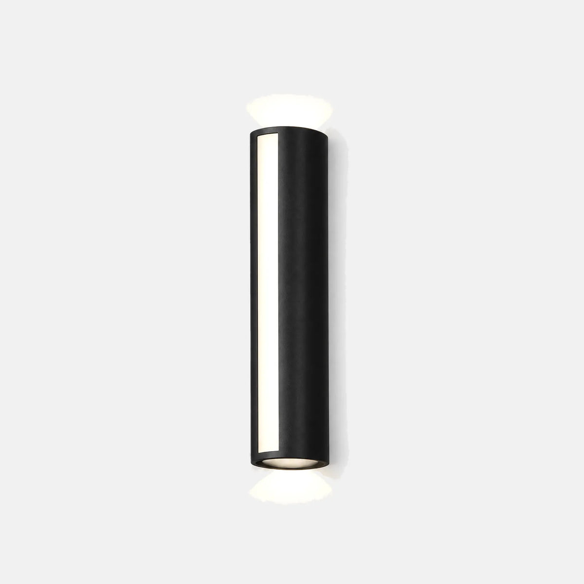 Applique extérieure Mana en aluminium noir, demi-cylindre à éclairage haut et bas, sur fond uni