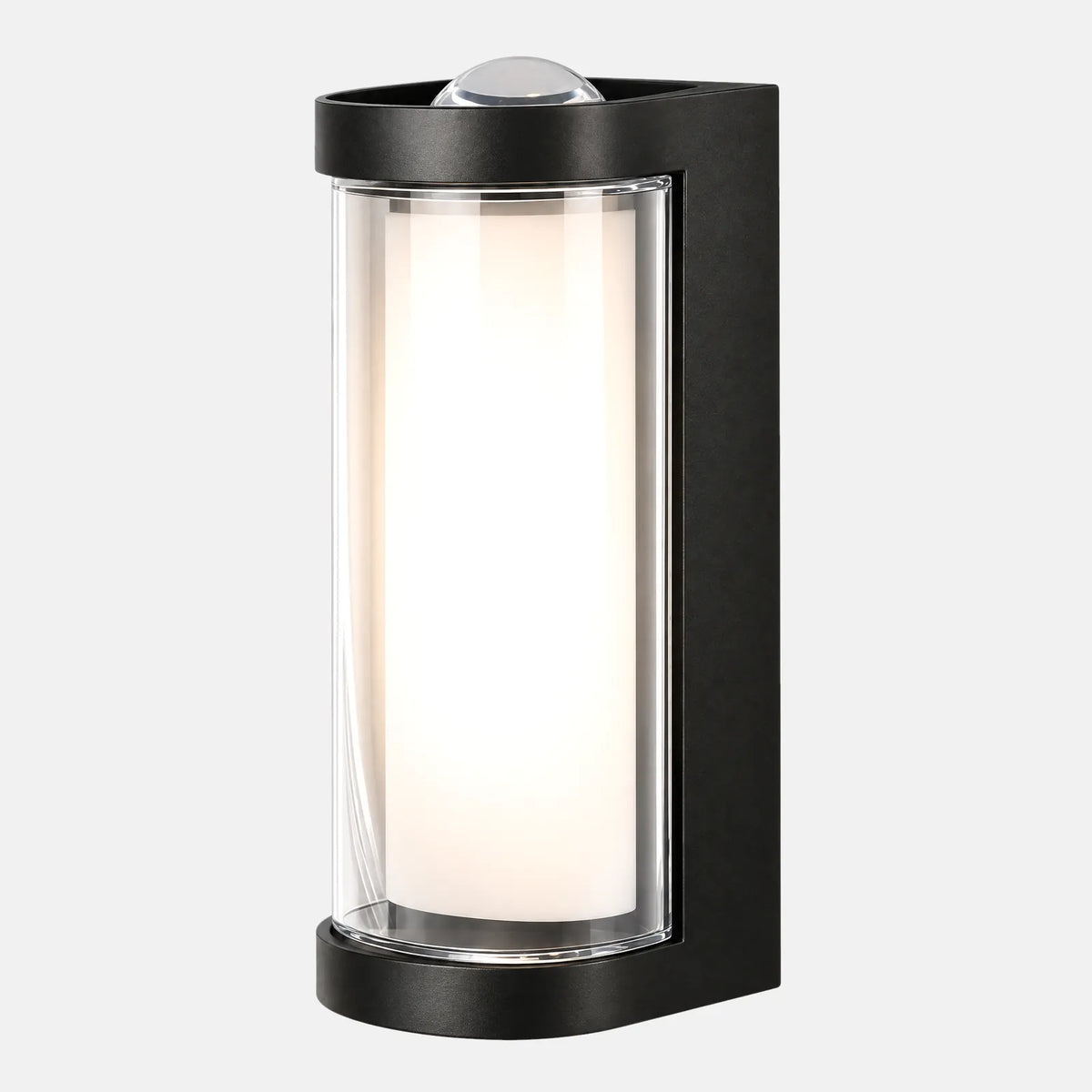 Applique extérieure LED Yva noire, modèle arrondi, sur fond uni