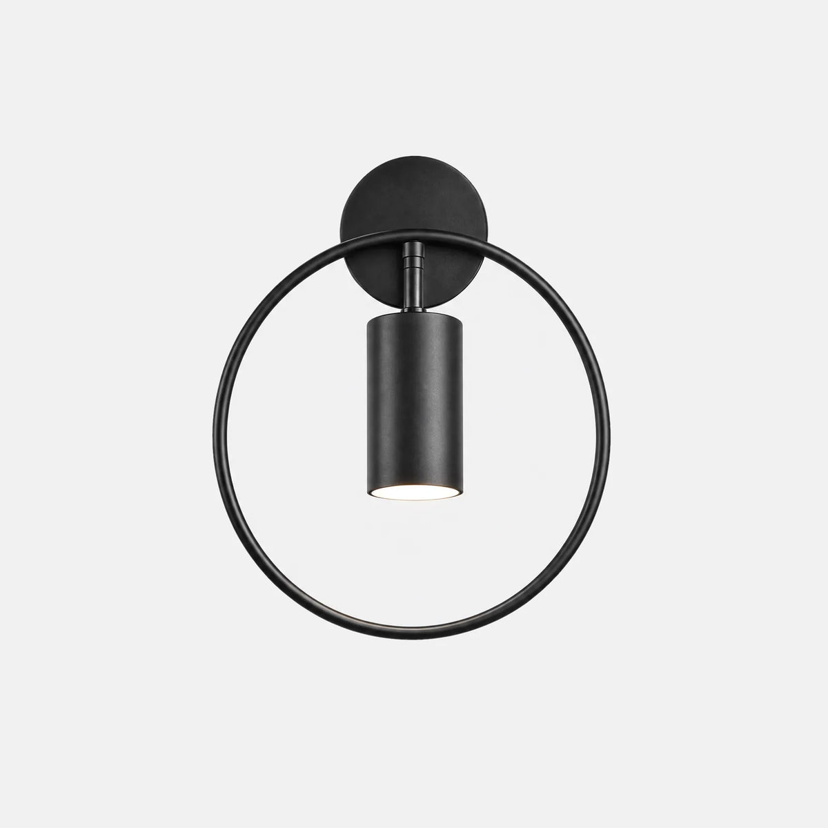 Applique murale Zuric noire, anneau et spot cylindrique, sur fond uni