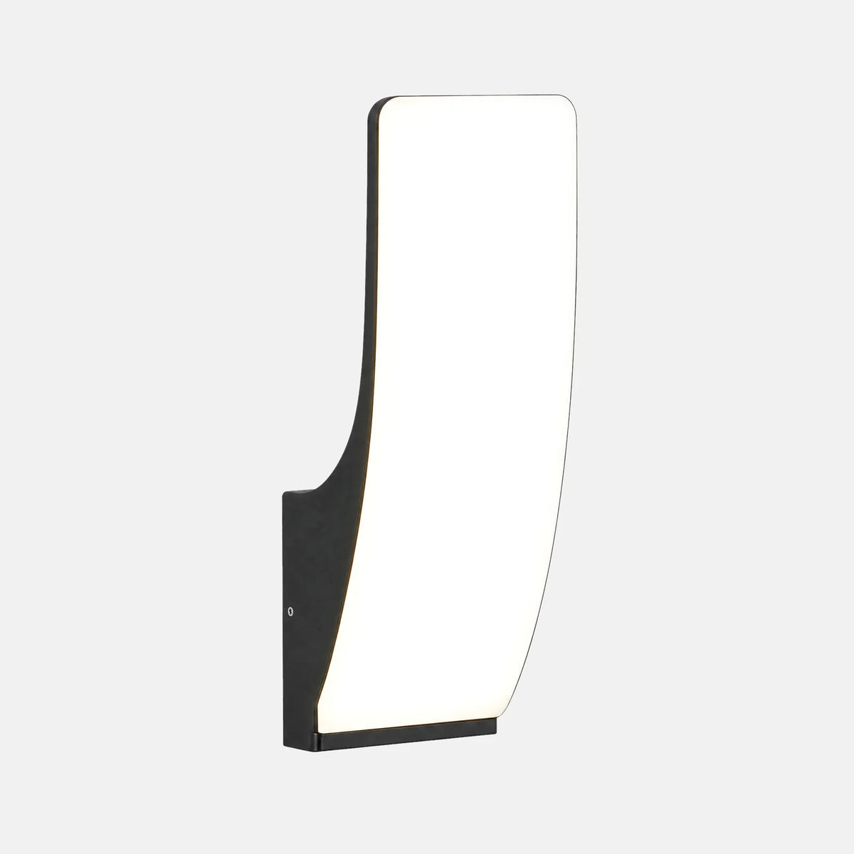 Applique extérieure LED Kalis, panneau blanc incurvé et support noir, sur fond uni