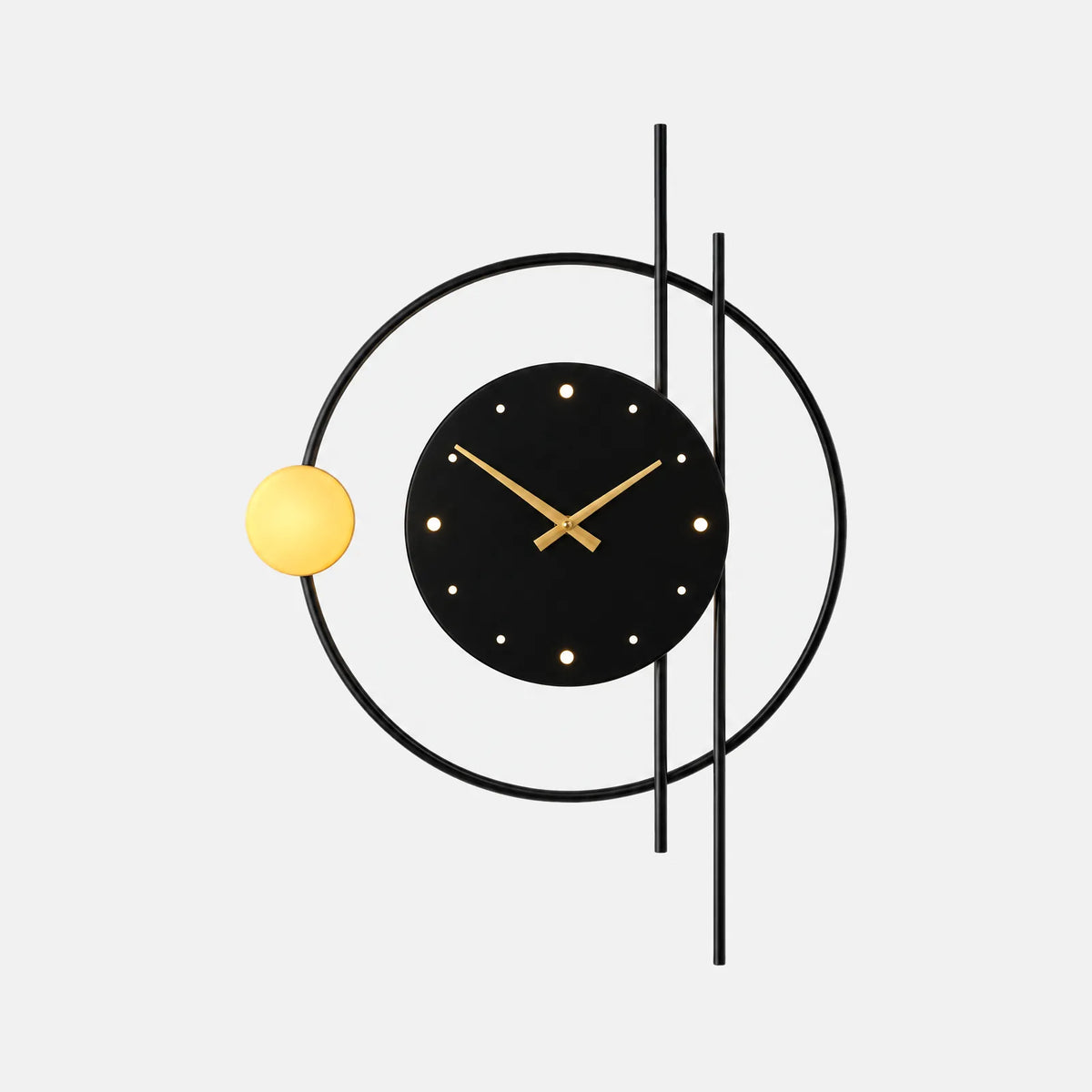 Horloge murale lumineuse noire et or, 57 cm, sur fond uni