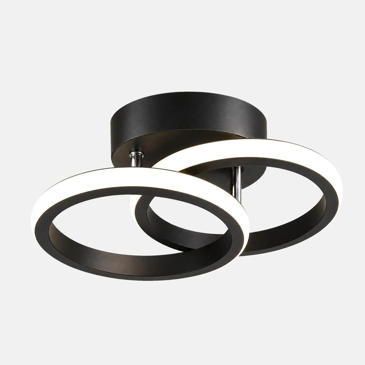 Plafonnier LED Zola noir à double anneau, sur fond uni