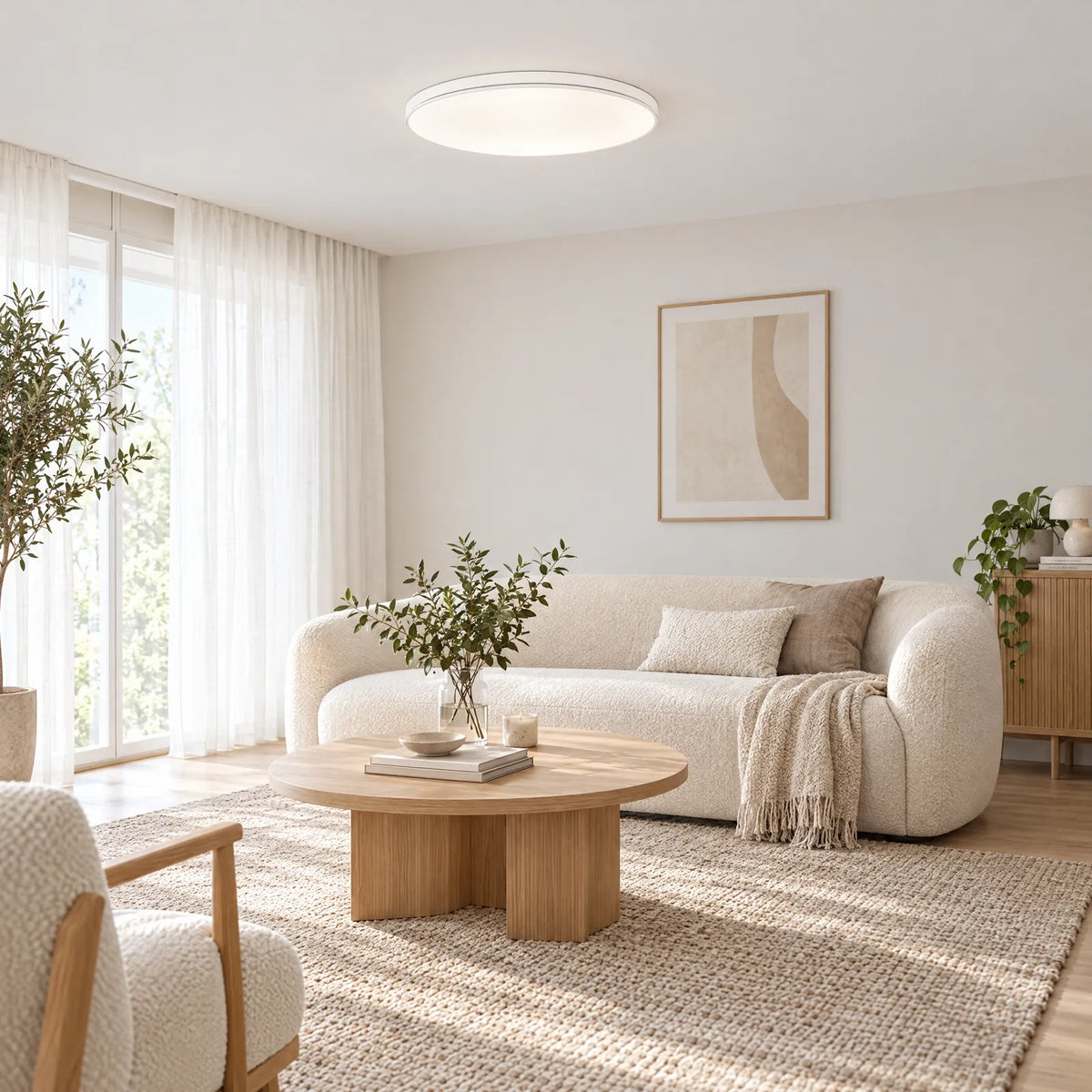 Plafonnier rond Ify blanc dans un salon scandinave Image