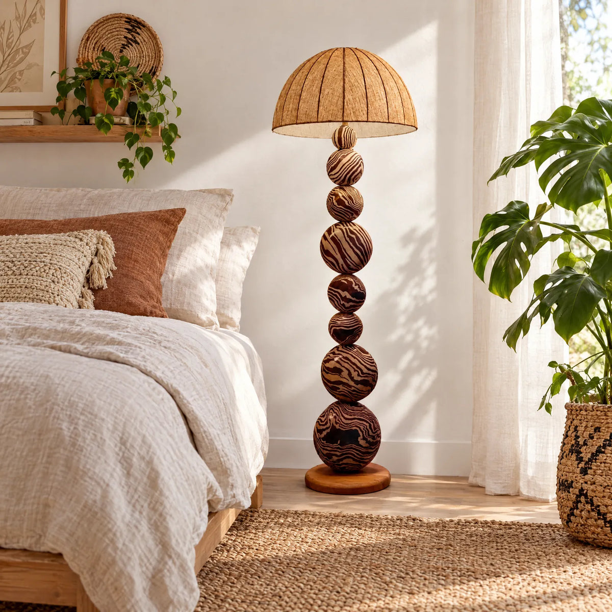 Lampadaire bohème Bali dans une chambre lumineuse Image