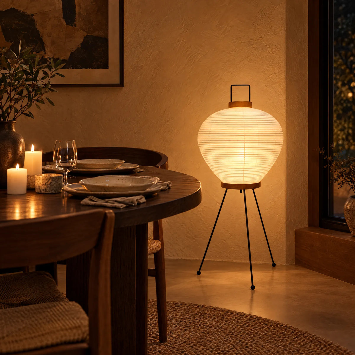 Lampadaire Siora allumé près d'une table à manger Image