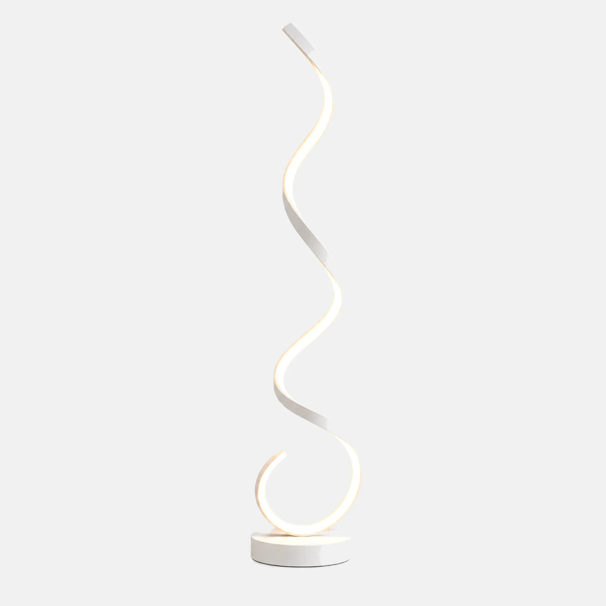 Lampadaire LED spirale Sofia blanc, ruban d'aluminium lumineux, sur fond uni