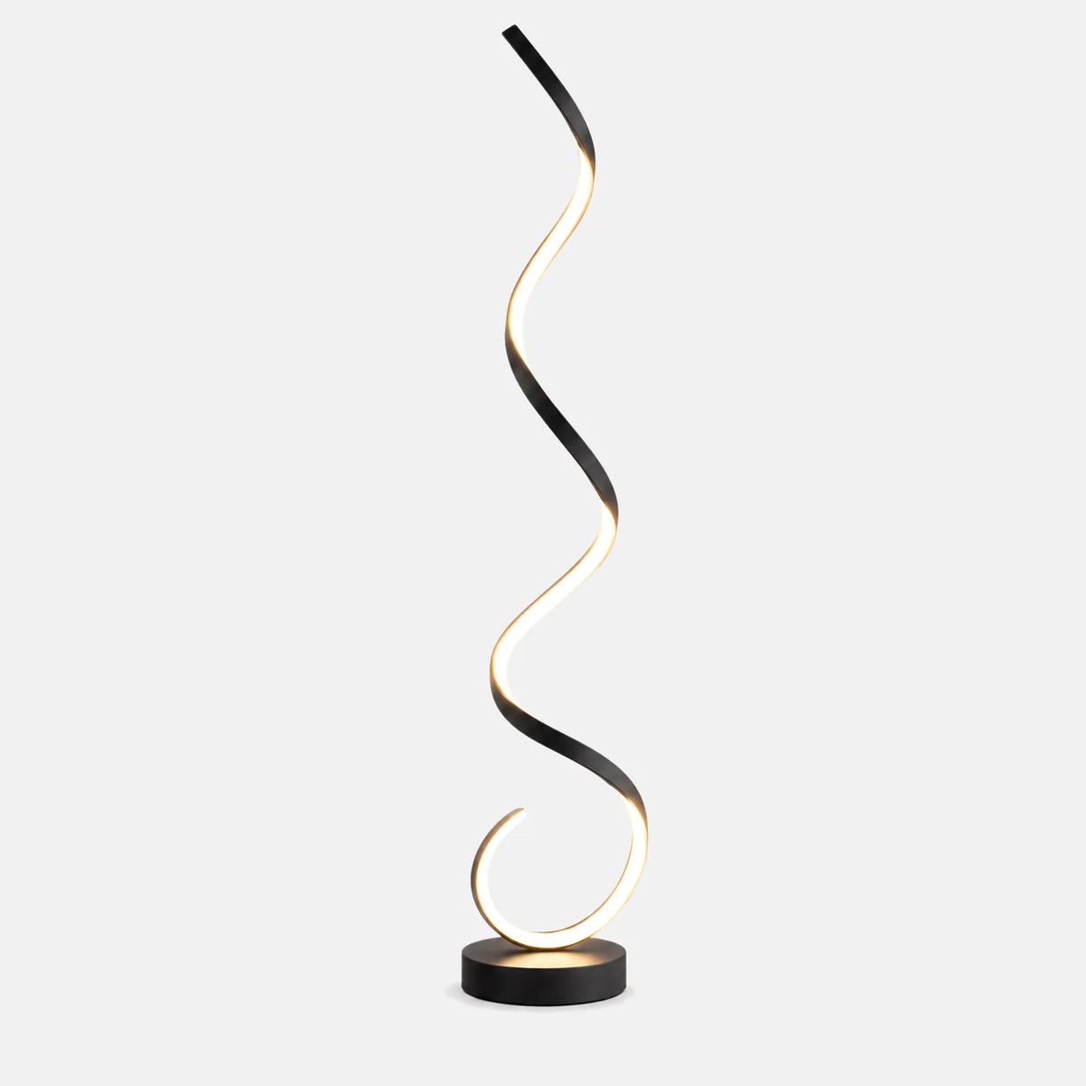 Lampadaire LED spirale Sofia noir, ruban d'aluminium lumineux, sur fond uni