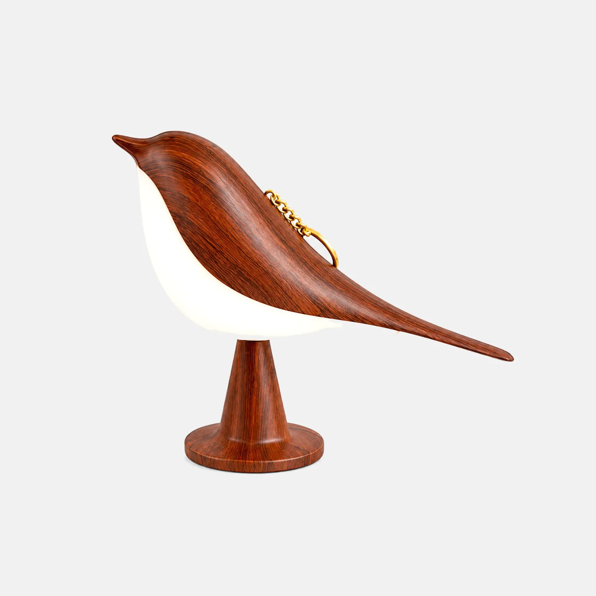 Lampe oiseau tactile Claris effet bois foncé, sur fond uni