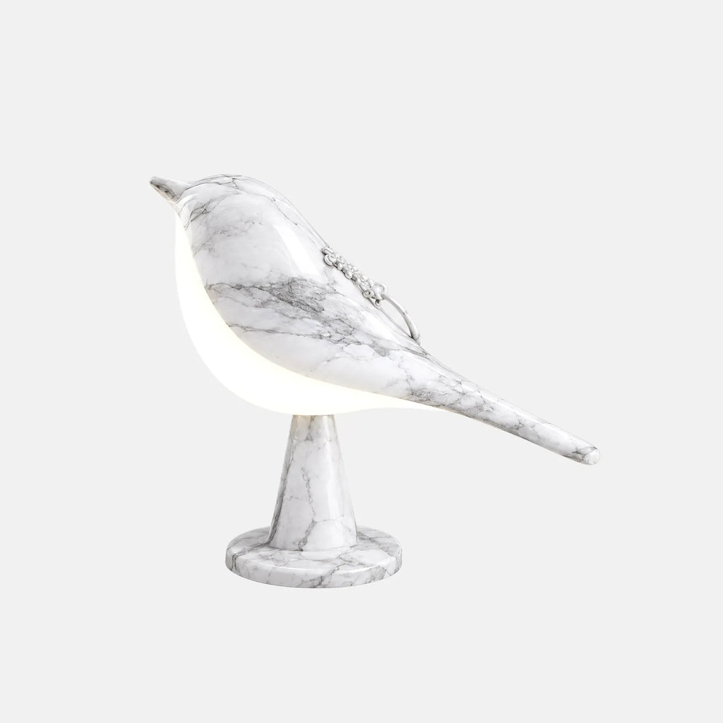 Lampe oiseau tactile Claris effet marbre, sur fond uni