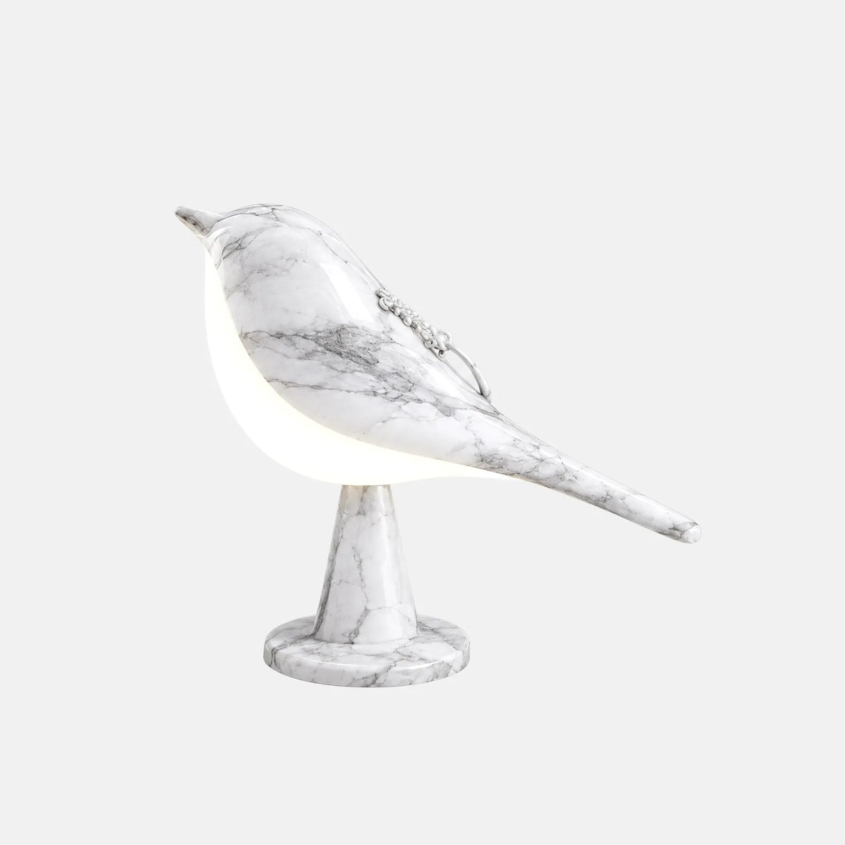 Lampe oiseau tactile Claris effet marbre, sur fond uni