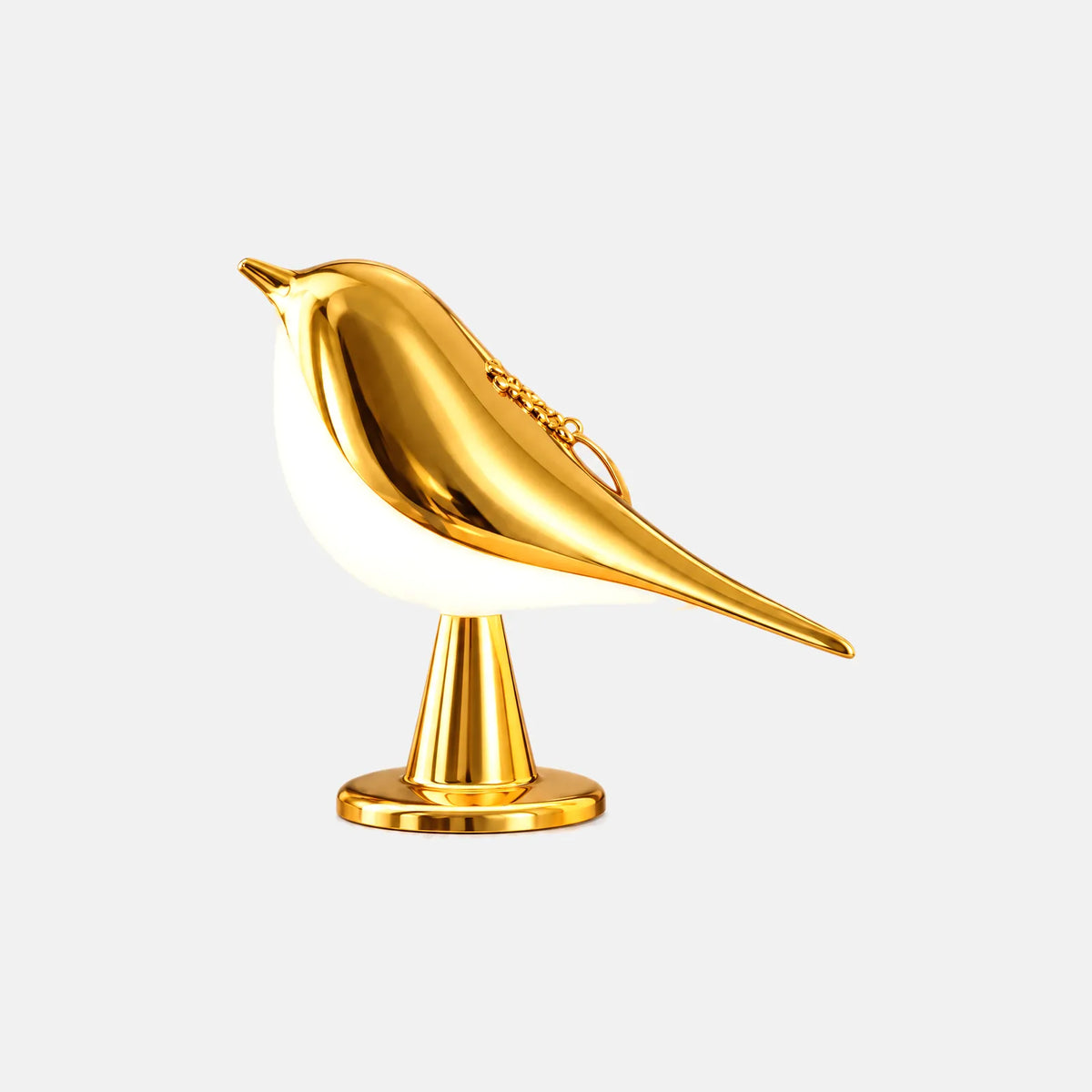 Lampe oiseau tactile Claris dorée, sur fond uni