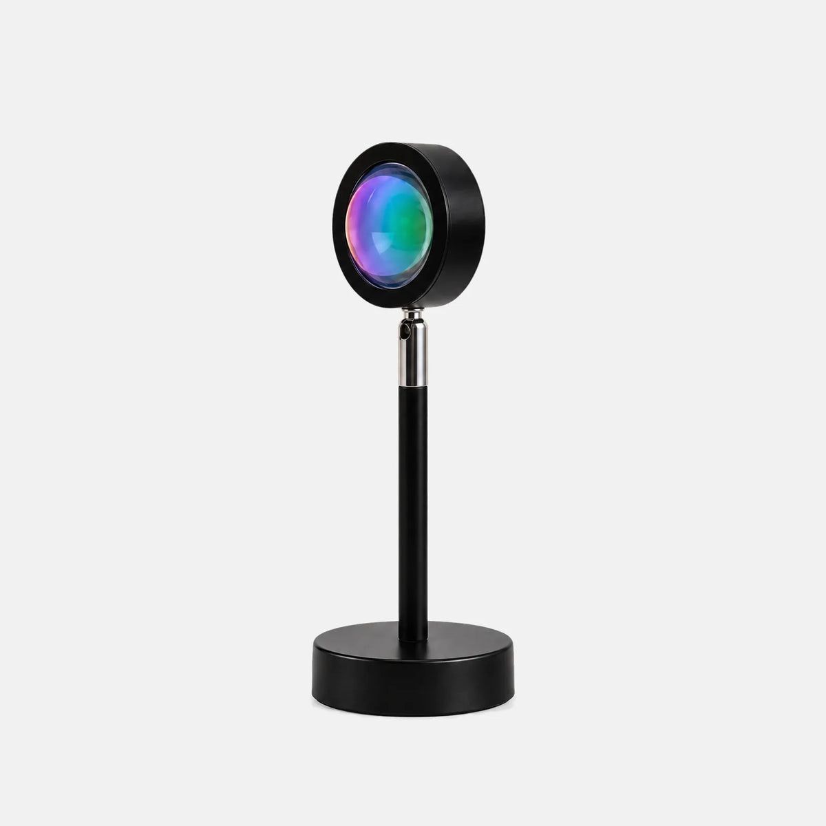 Lampe de projection coucher de soleil Sun, tête ronde orientable sur pied noir, sur fond uni