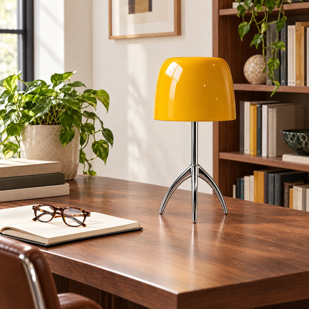Lampe Futura sur un bureau en noyer