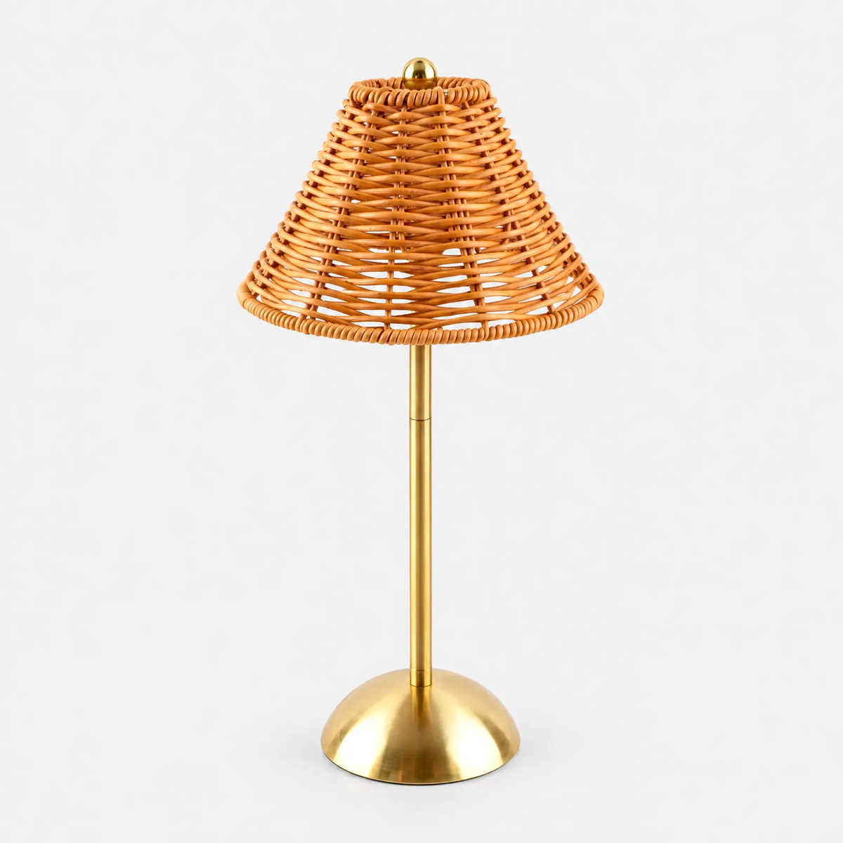 Lampe de table en rotin Viva sans fil, pied doré, photo sur fond uni