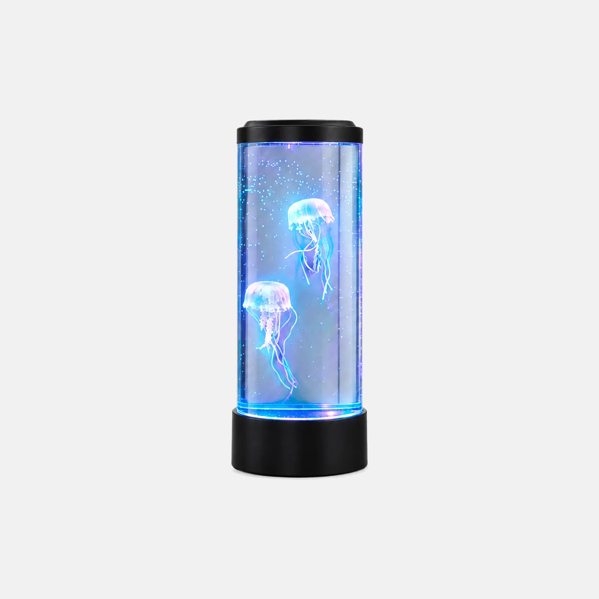 Lampe méduse LED Sila, cylindre lumineux avec méduses flottantes, sur fond uni