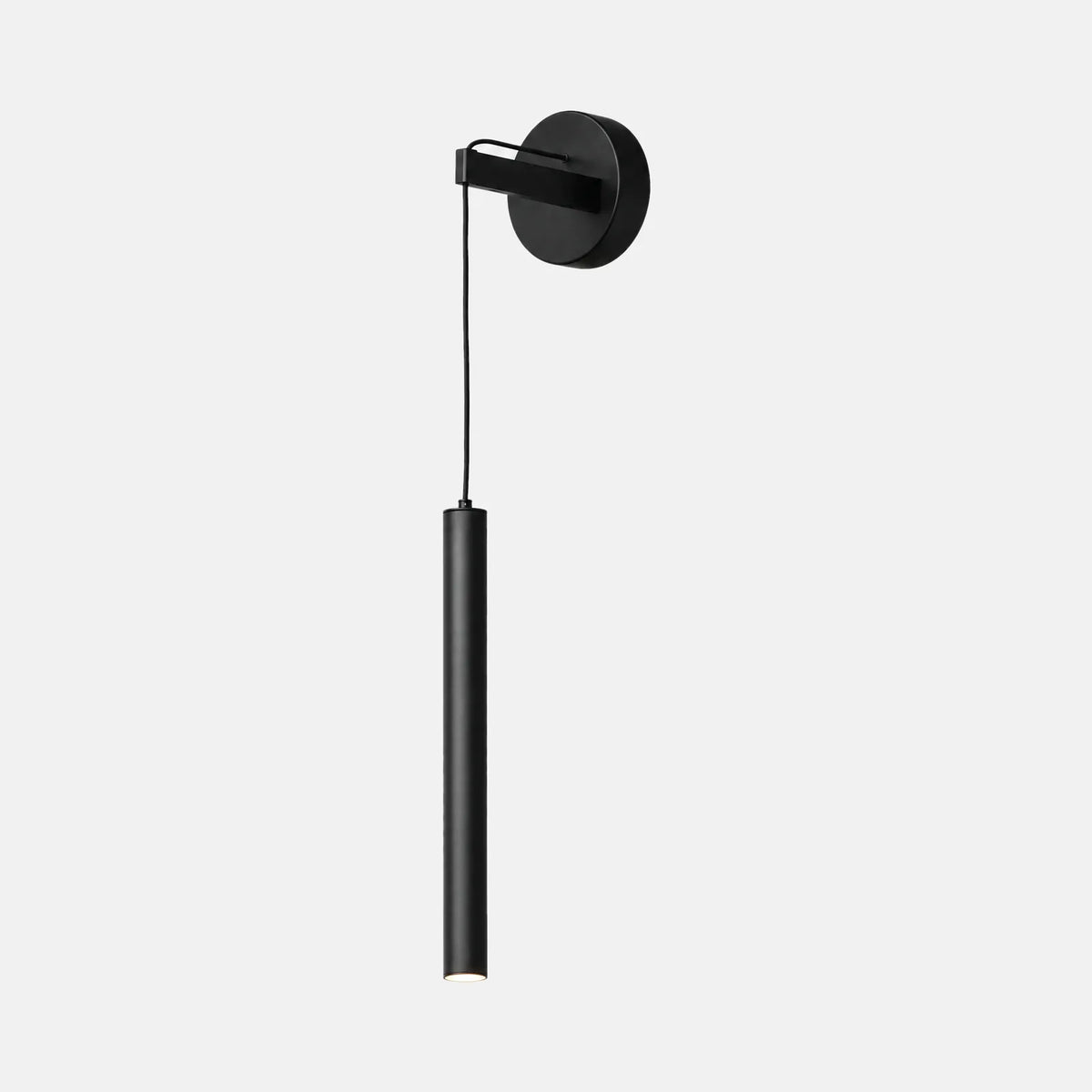 Applique murale Molia noire avec tube LED suspendu, sur fond uni