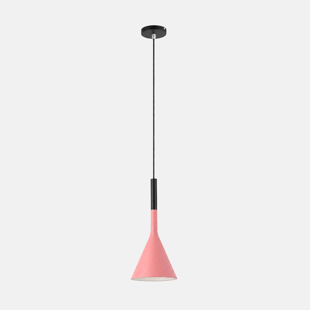 Lampe suspendue moderne Actis rose, abat-jour conique en métal, sur fond uni