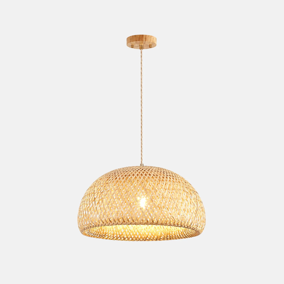 Lampe suspendue Viva, dôme en bambou tressé naturel de 45 cm, sur fond uni