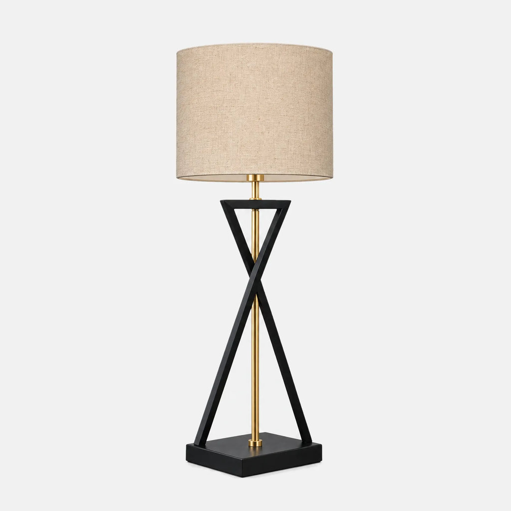 Lampe de table Teva 53 cm, pied sablier noir et abat-jour en lin, sur fond uni