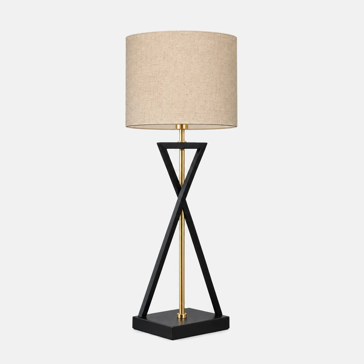 Lampe de table Teva 53 cm, pied sablier noir et abat-jour en lin, sur fond uni