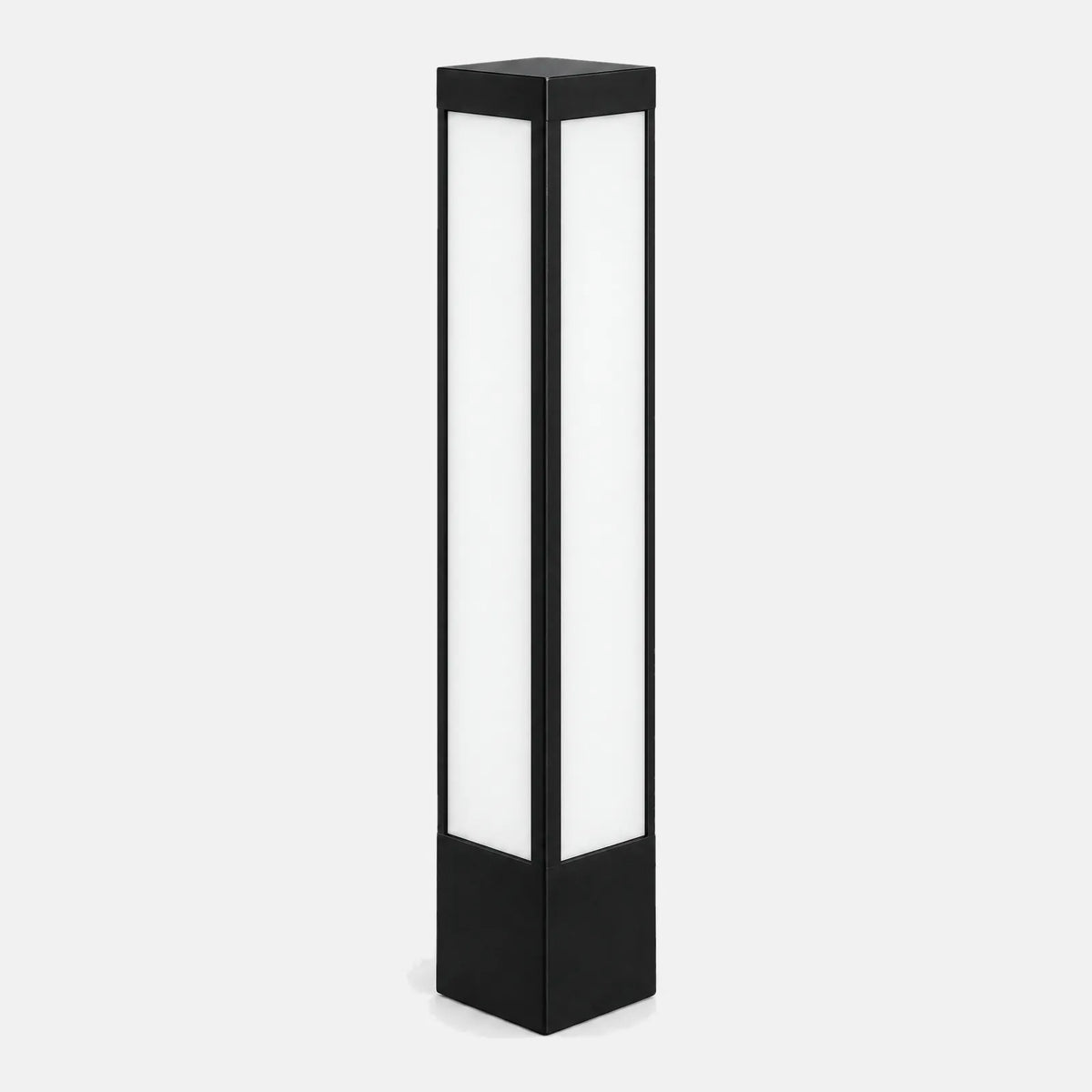 Luminaire extérieur LED solaire Suli, borne noire à panneaux opalins, sur fond uni
