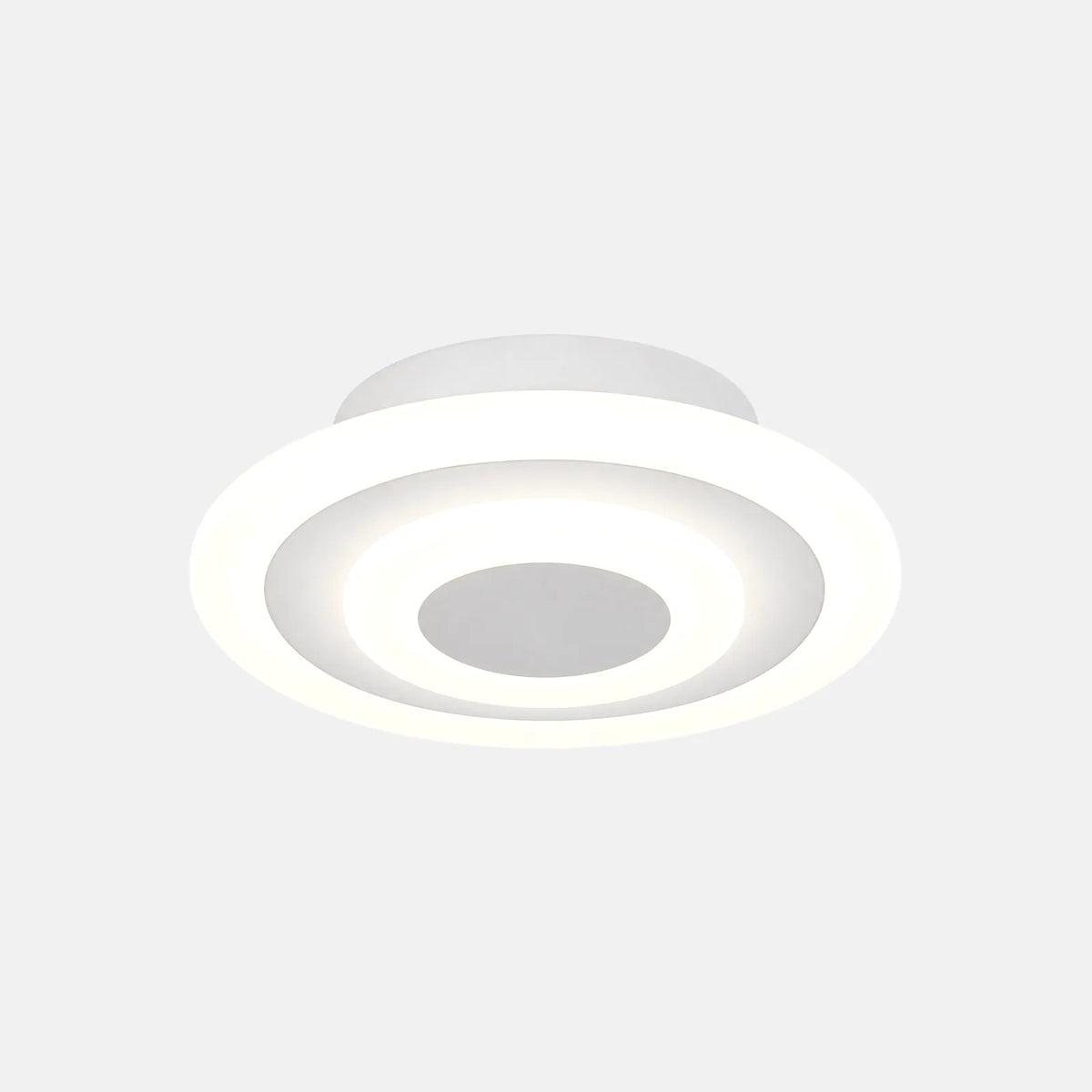 Plafonnier LED rond Zatis blanc à anneaux lumineux, sur fond uni