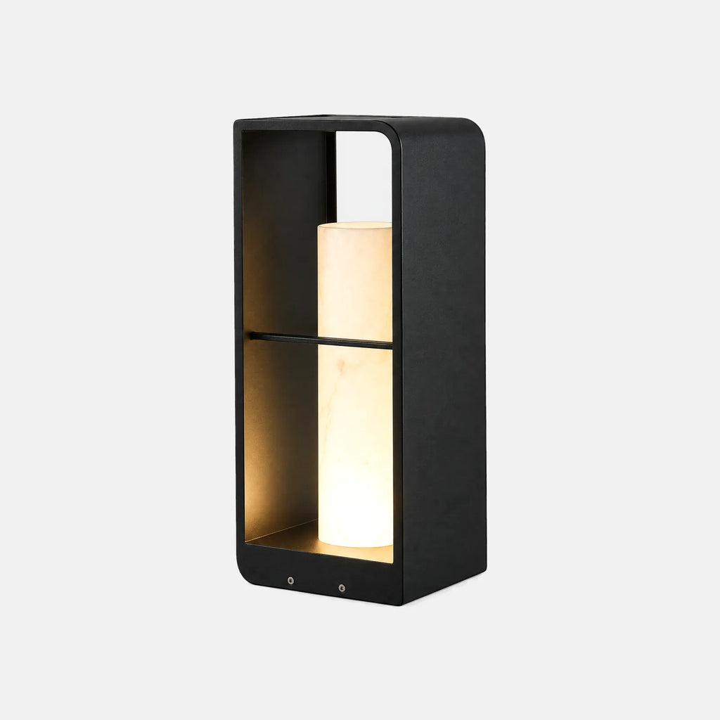 Lanterne d'extérieur Zira 48 cm, cadre en aluminium noir et cylindre effet marbre, sur fond uni