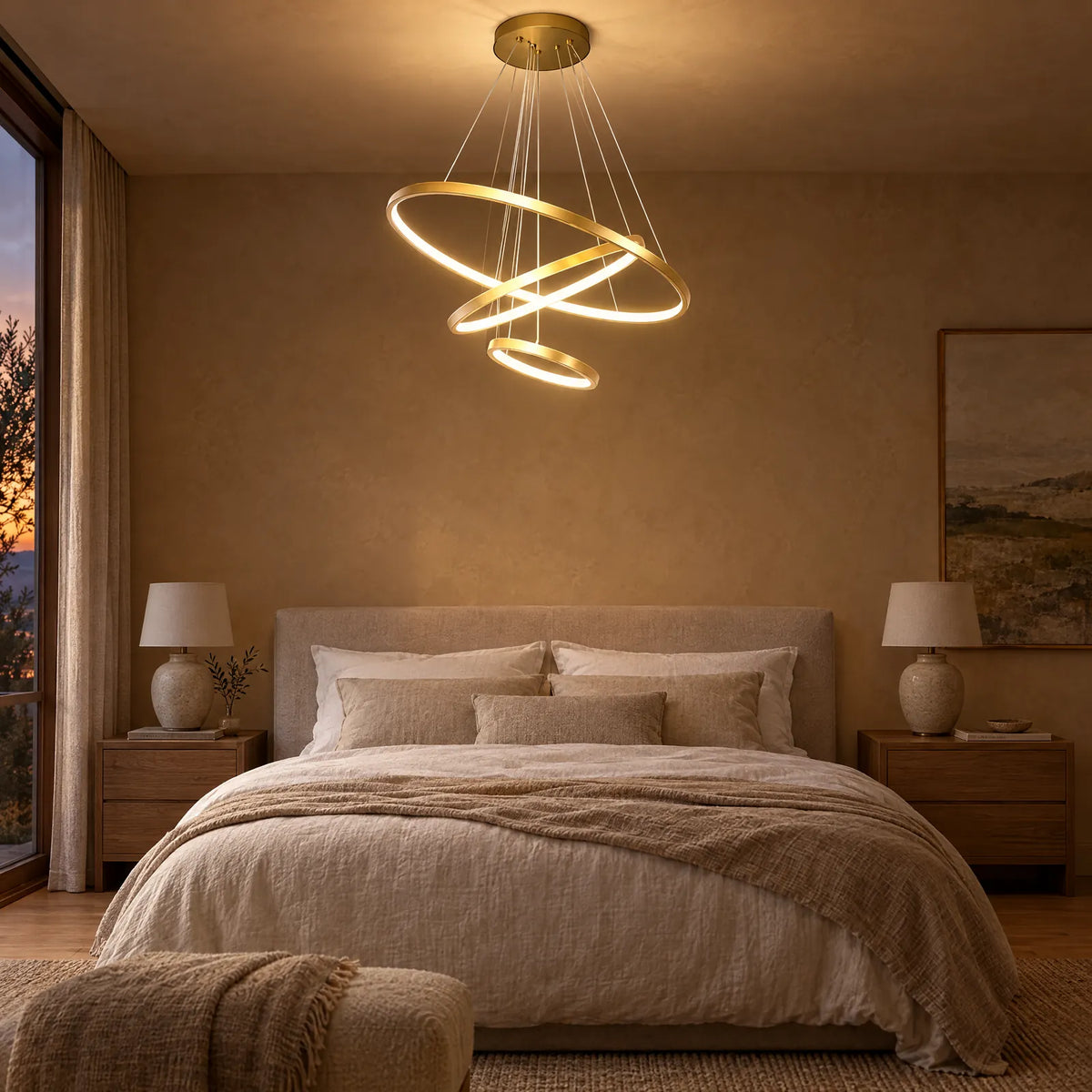 Lustre Olie doré dans une chambre élégante