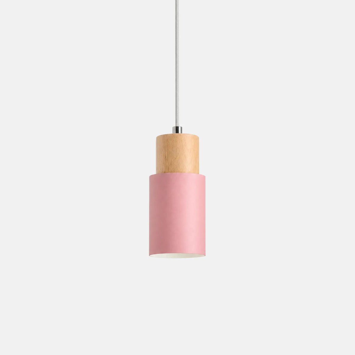 Mini suspension Ori rose poudré avec capuchon en bois, sur fond uni
