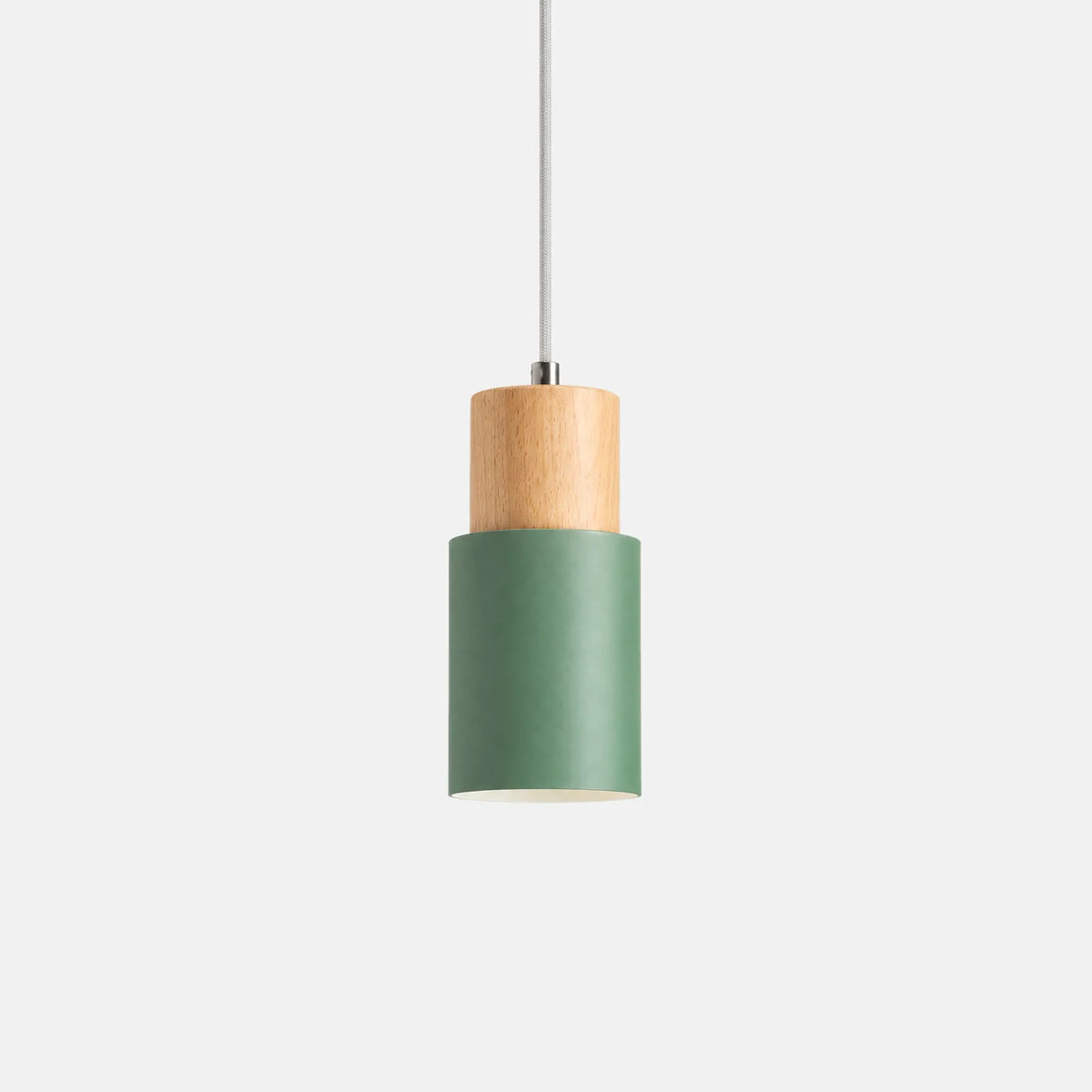 Mini suspension Ori vert sauge avec capuchon en bois, sur fond uni