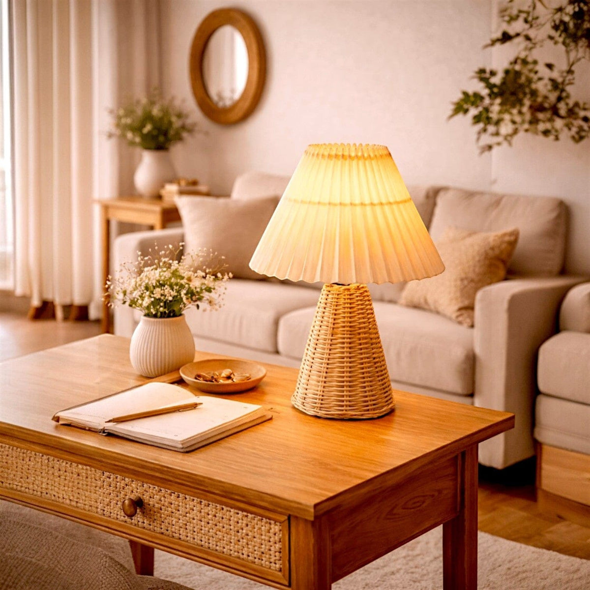 Abat jour rotin lampe de table - Folia Abat jour rotin lampe de table - Folia Charme immédiat