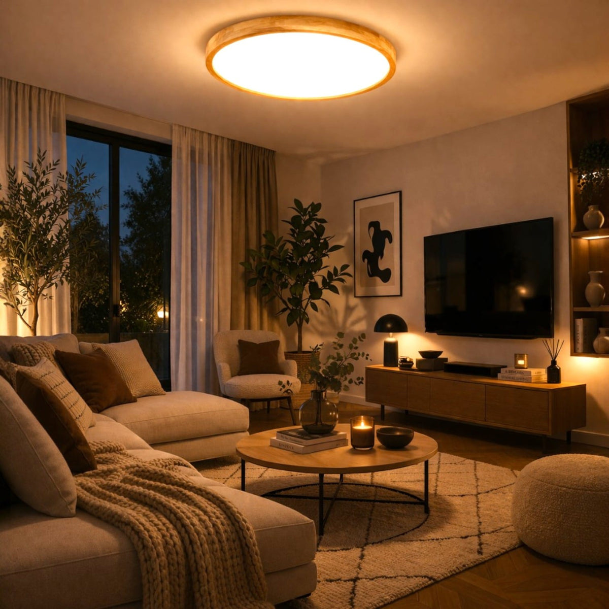 Plafonnier led rond bois - Melo Plafonnier led rond bois - Melo Chaleur immédiate