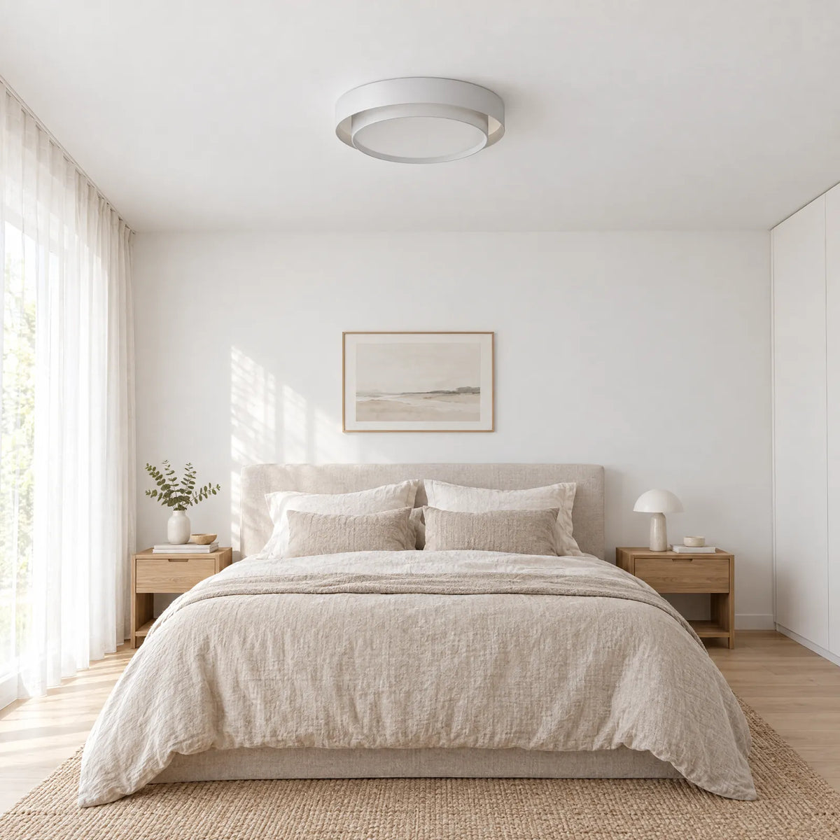 Plafonnier Yalis blanc dans une chambre lumineuse
