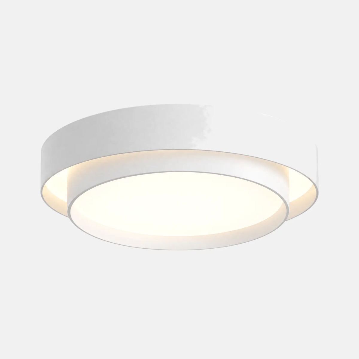 Plafonnier intérieur Yalis blanc, double anneau décalé et diffuseur LED, sur fond uni