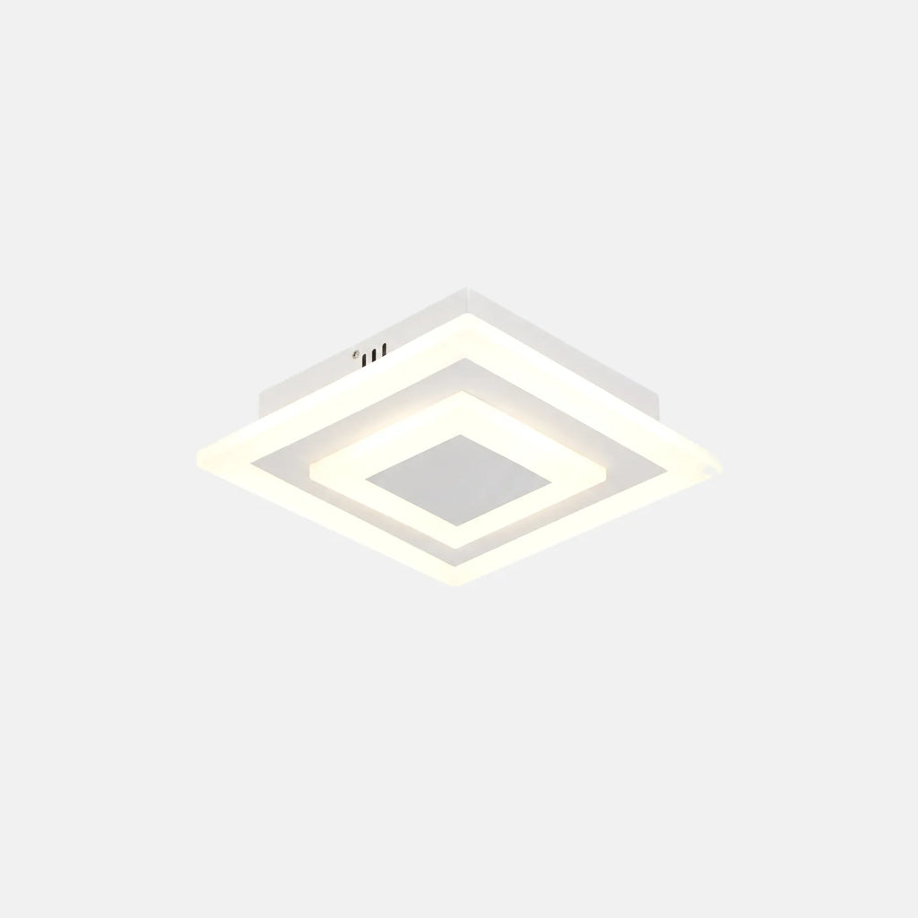 Plafonnier LED carré Kaalis blanc à double cadre, 20 cm, sur fond uni