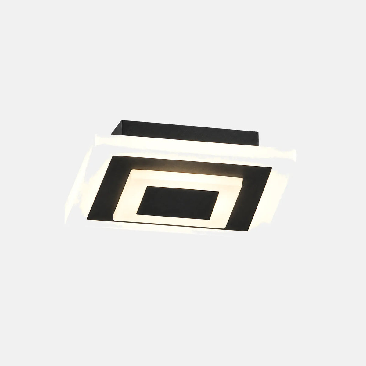 Plafonnier LED carré Kaalis noir à double cadre, 20 cm, sur fond uni