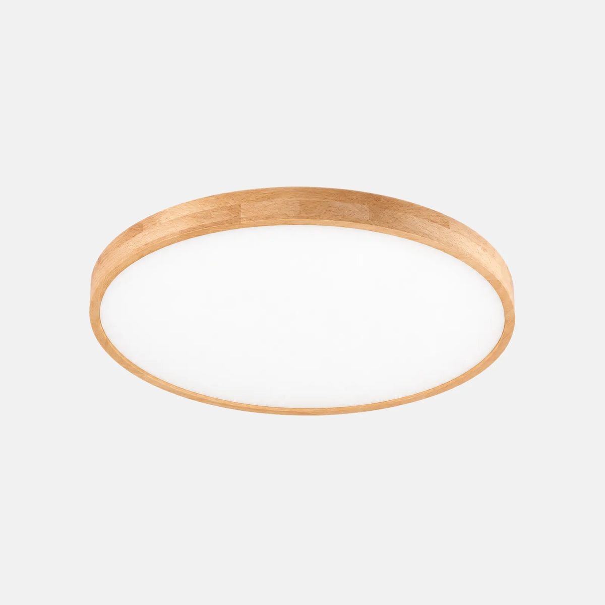 Plafonnier LED rond Melo, contour en bois de hêtre et diffuseur opalin, sur fond uni