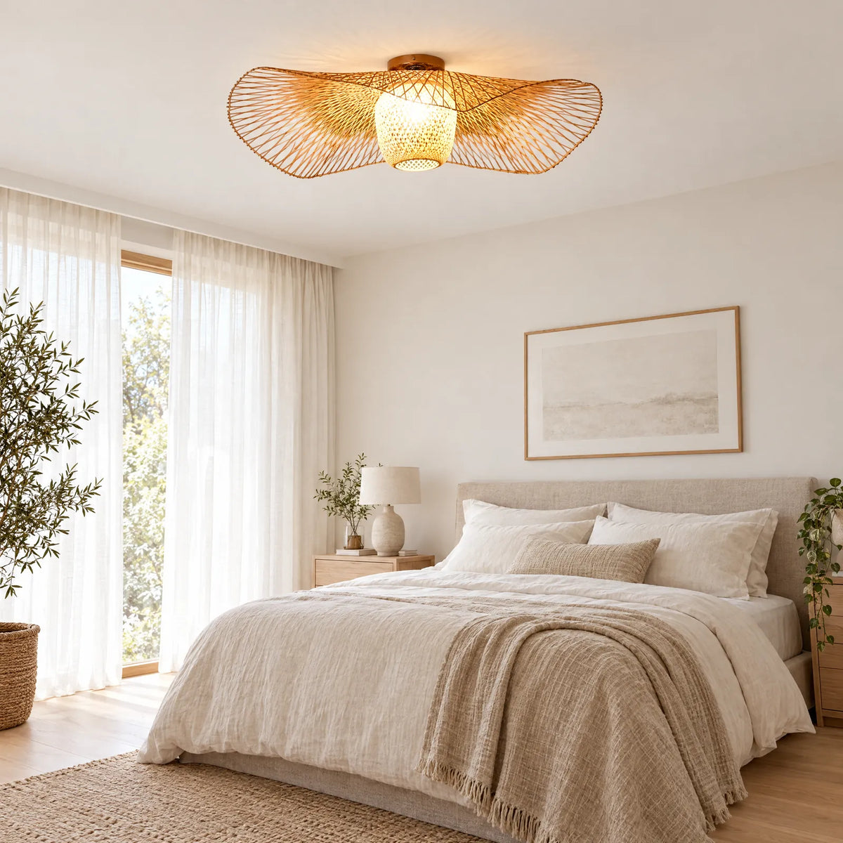 Plafonnier Rio en bambou dans une chambre scandinave Image