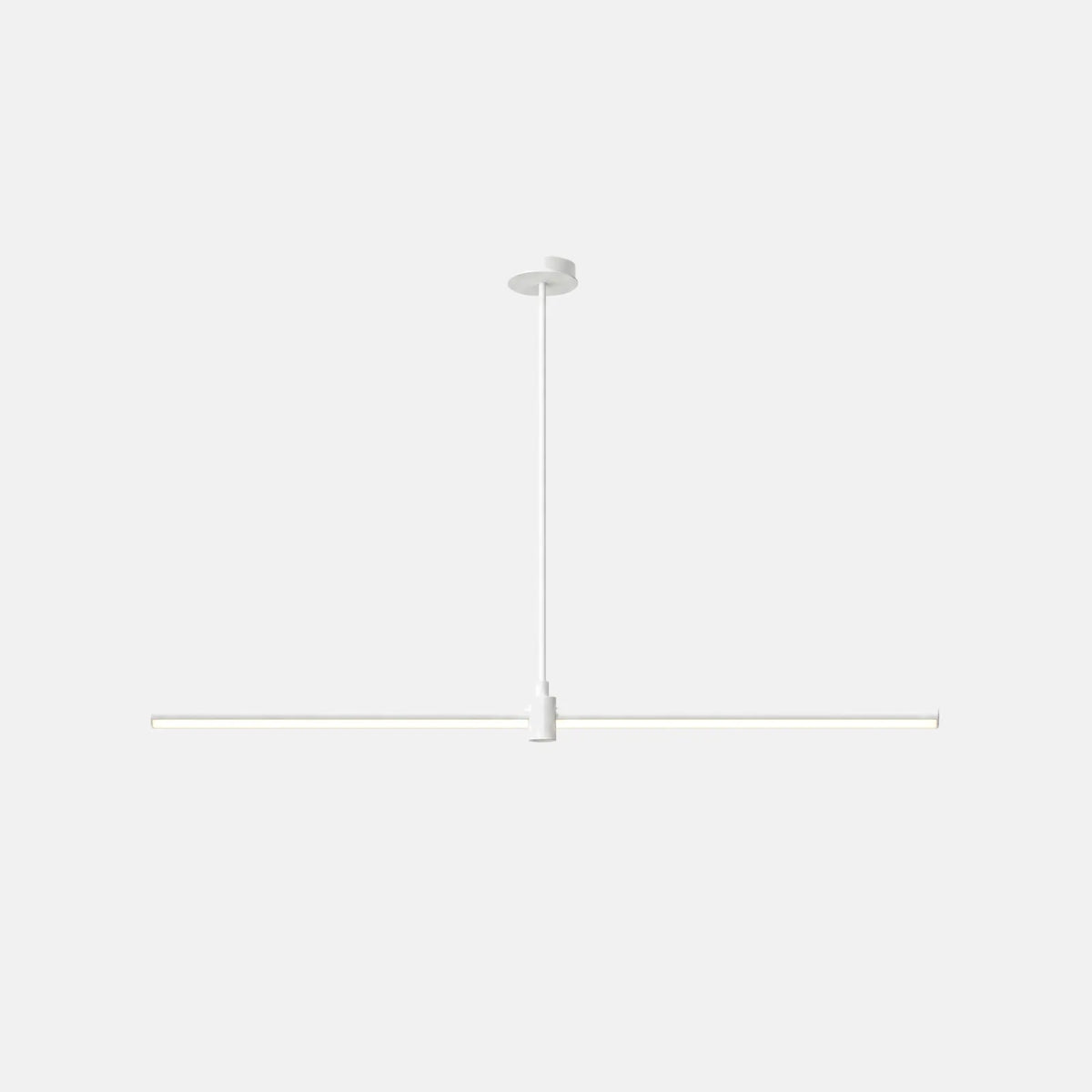 Suspension barre LED Lynx blanche, tube lumineux suspendu au centre, sur fond uni