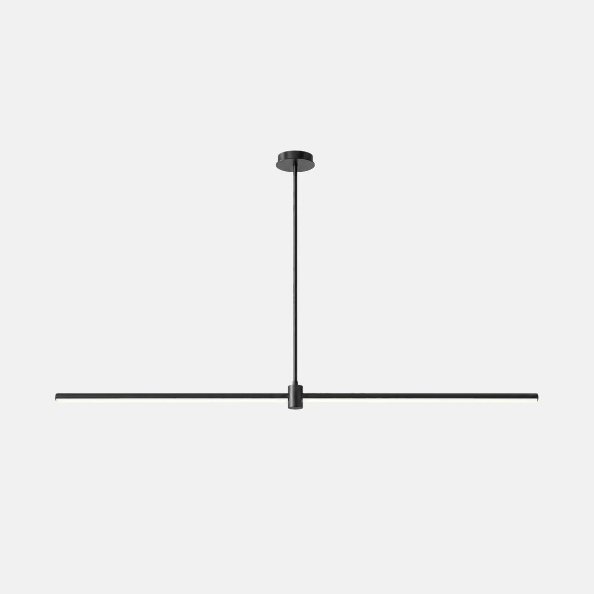 Suspension barre LED Lynx noire, tube lumineux suspendu au centre, sur fond uni