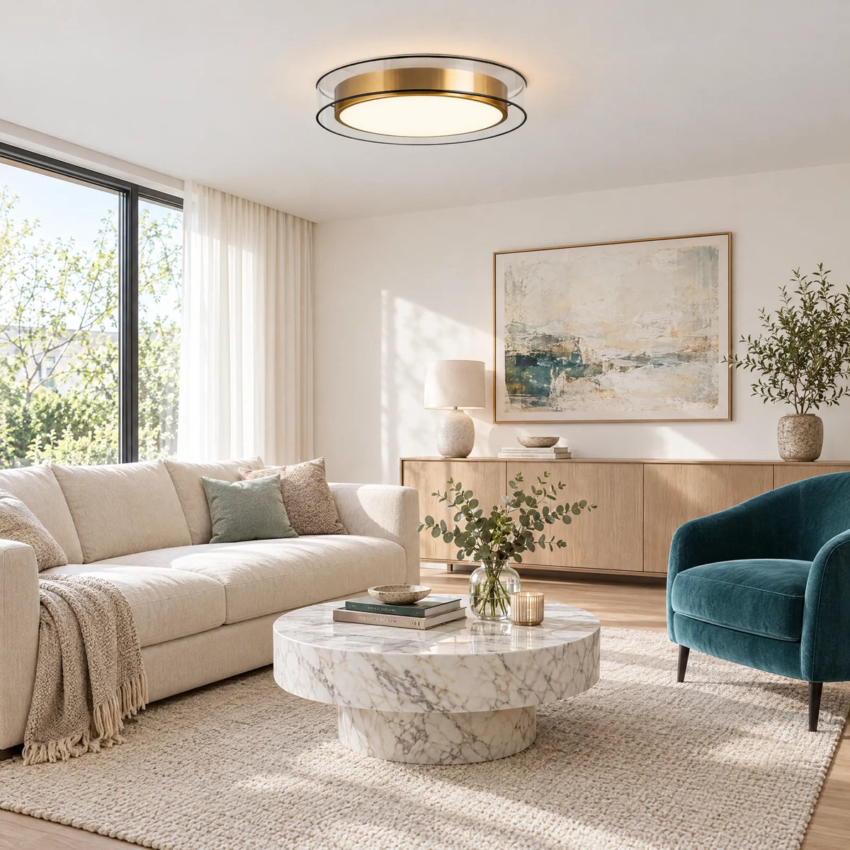 Plafonnier Luxia dans un salon lumineux Image