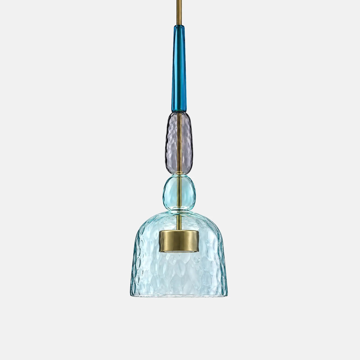 Suspension lampe verre Color modèle A, verre soufflé bleu, photo sur fond uni