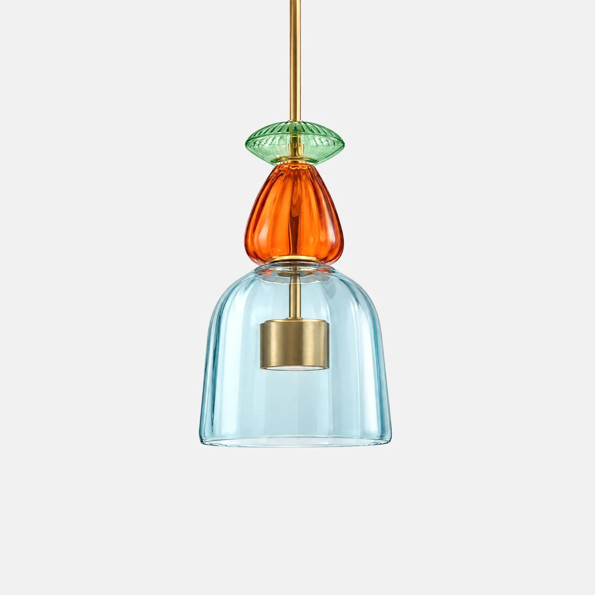 Suspension lampe verre Color modèle E, verre soufflé bleu et orange, photo sur fond uni