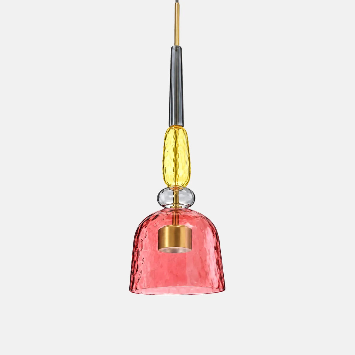 Suspension lampe verre Color modèle B, verre soufflé rose, photo sur fond uni