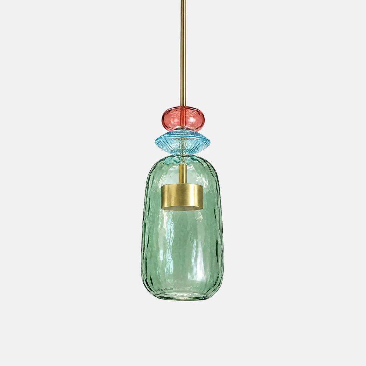 Suspension lampe verre Color modèle D, verre soufflé vert, photo sur fond uni