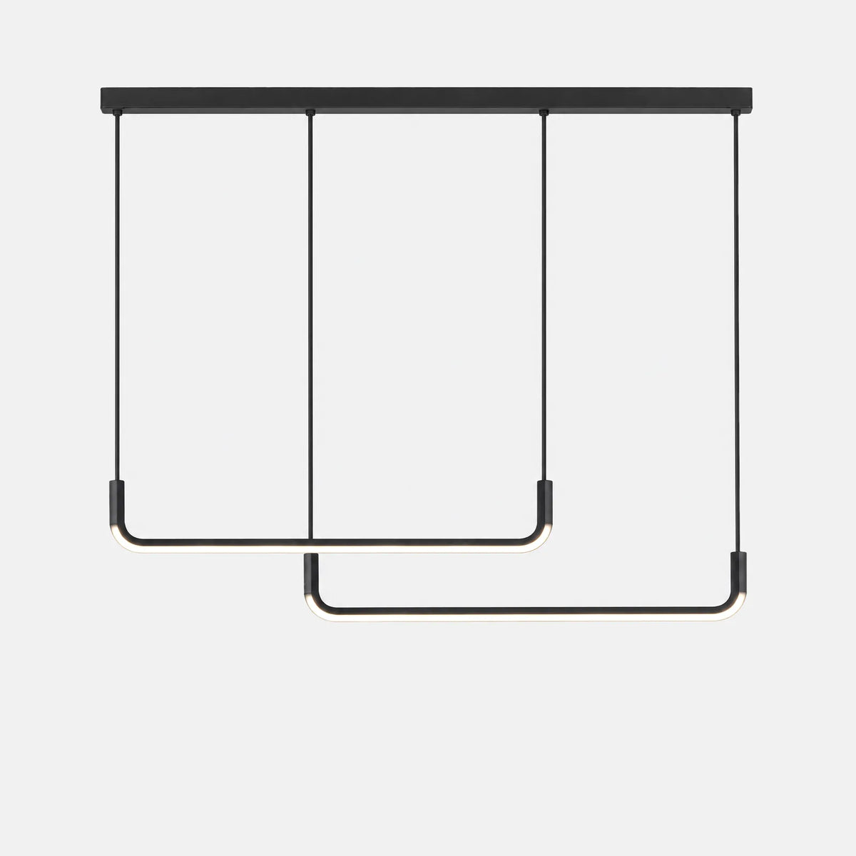 Suspension LED Zina noire à deux barres en U, 120 cm, sur fond uni