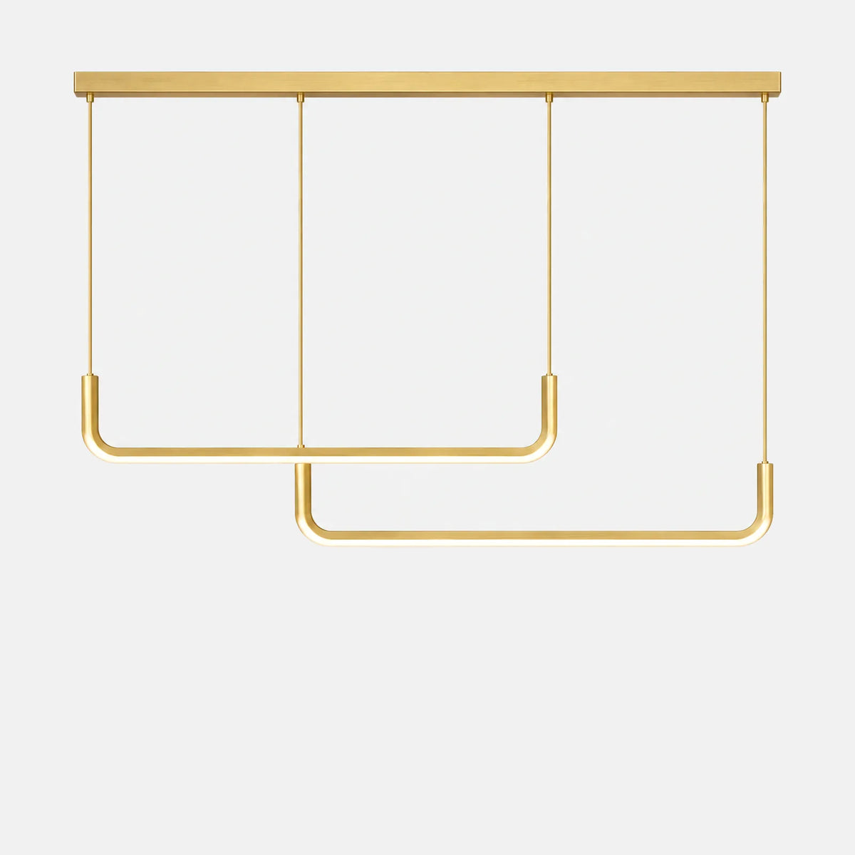 Suspension LED Zina dorée à deux barres en U, 120 cm, sur fond uni