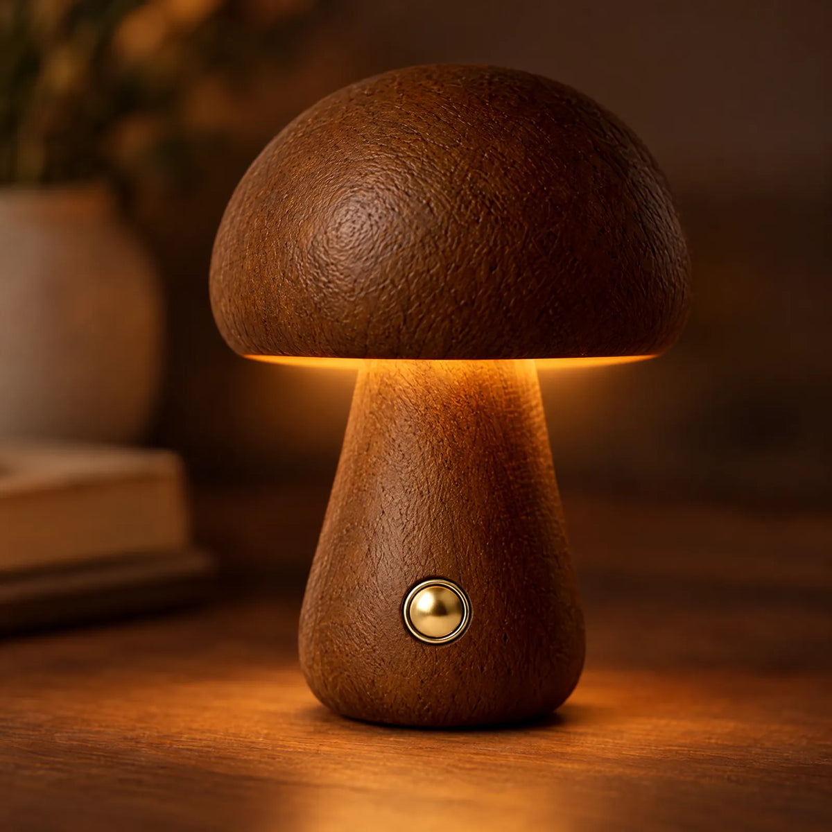 Détail du bouton en laiton de la veilleuse en bois Ruto