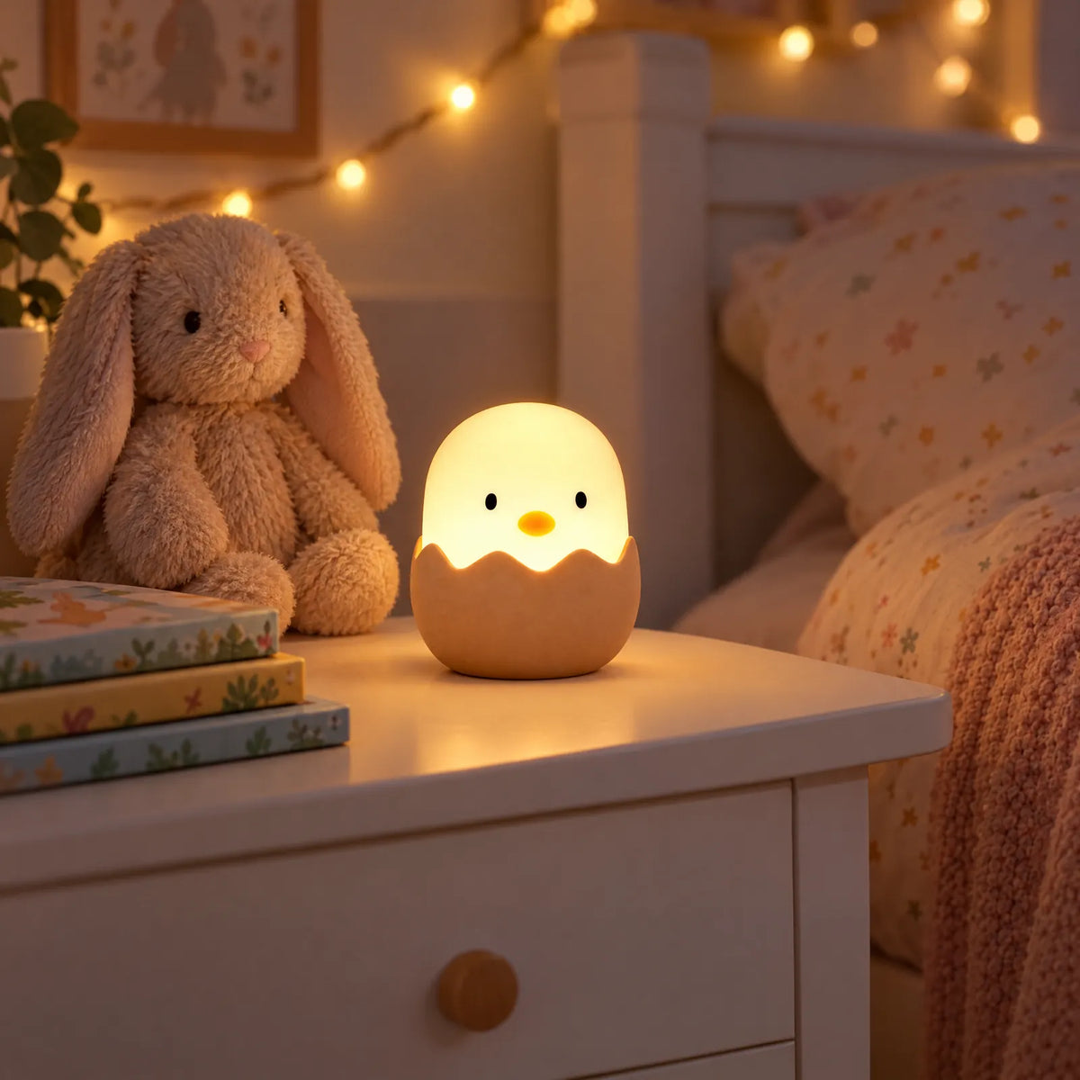 Veilleuse œuf Cura allumée dans une chambre d'enfant